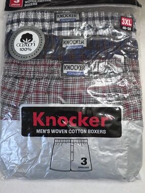 Men's Woven Cotton Boxers - Red, Blue, Black Plaid (3 Pack)